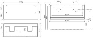 Подвесная тумба под двойную раковину Sancos Norma 2.0 NR2.0120-2W 120см белый глянец